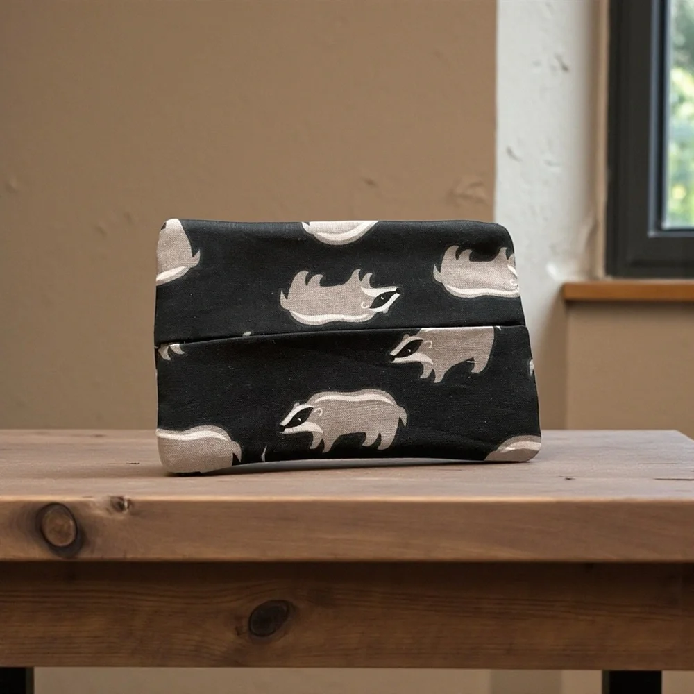 Raccoon Print Tissue Cover- Black and Gray